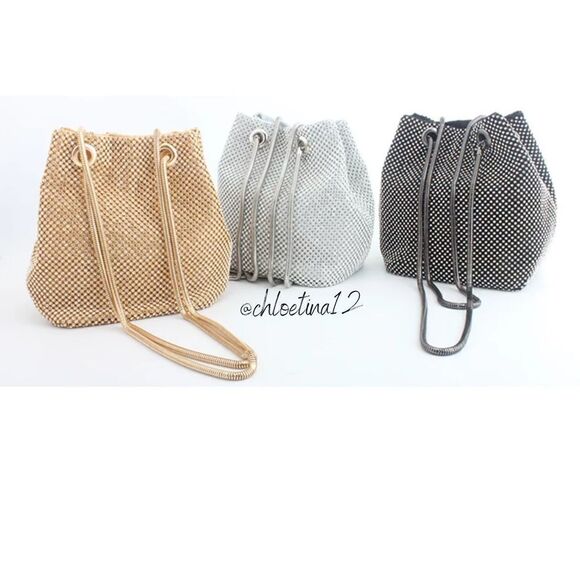 New Evening Bag Sparkly Rhinestone Bucket Purse - Picture 3 of 10